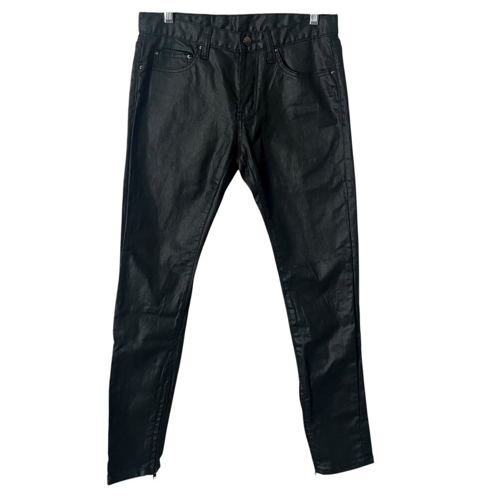 MNML M5 Coated Skinny Jeans Black 29 Waxed Finish Zip Ankle Stretch Streetwear - Picture 12 of 13